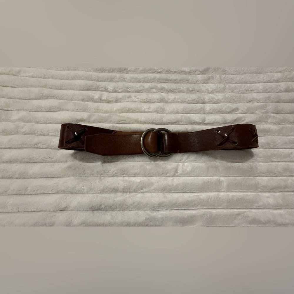 Buckle Brand Y2K two toned Brown Leather Belt with Silver Rings size Medium
